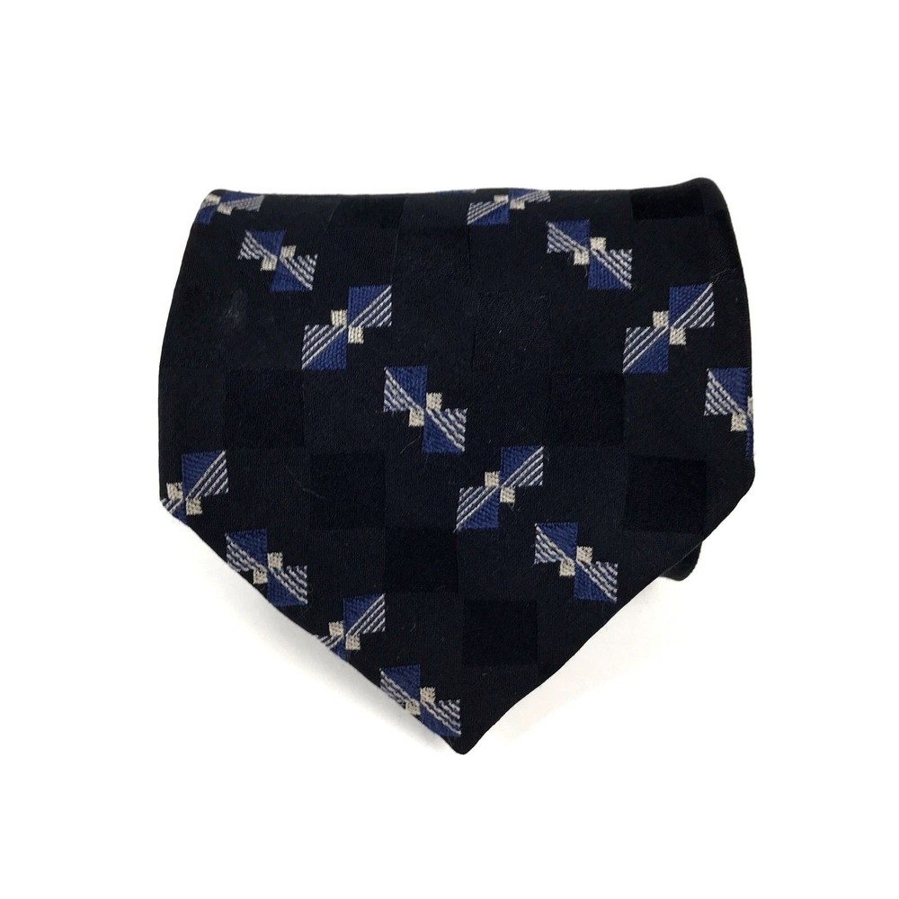 Metropolitan View Men's Tie 100% Silk Black Blue Geometric Business Necktie 56"